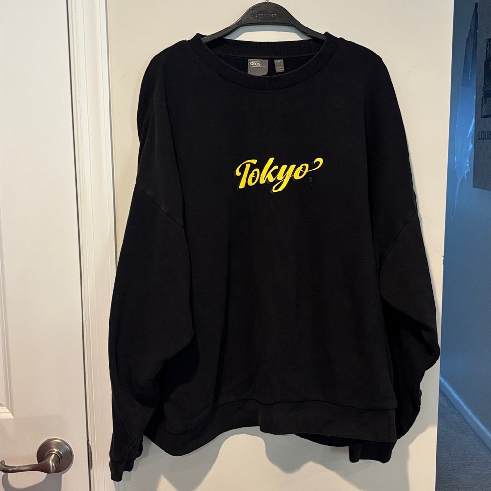 ASOS Topman Oversized Fit Embroidered Black TOKYO Crewneck Sweater Men's XL